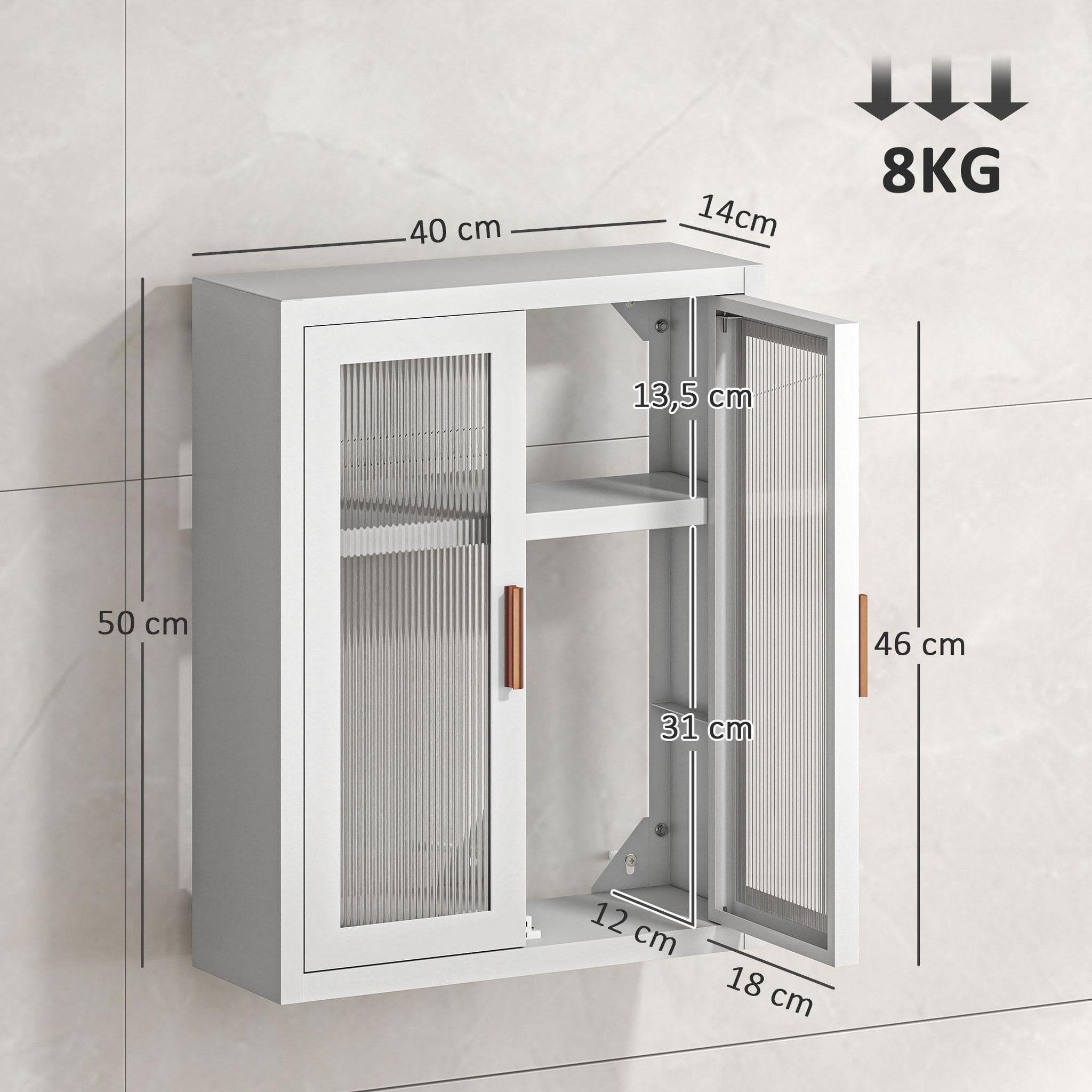 Voir la diapositive 3 : HOMCOM Armoire murale métal salle de bain étagère 2 portes acrylique cannelé 40 x 14 x 50 cm blanc doré