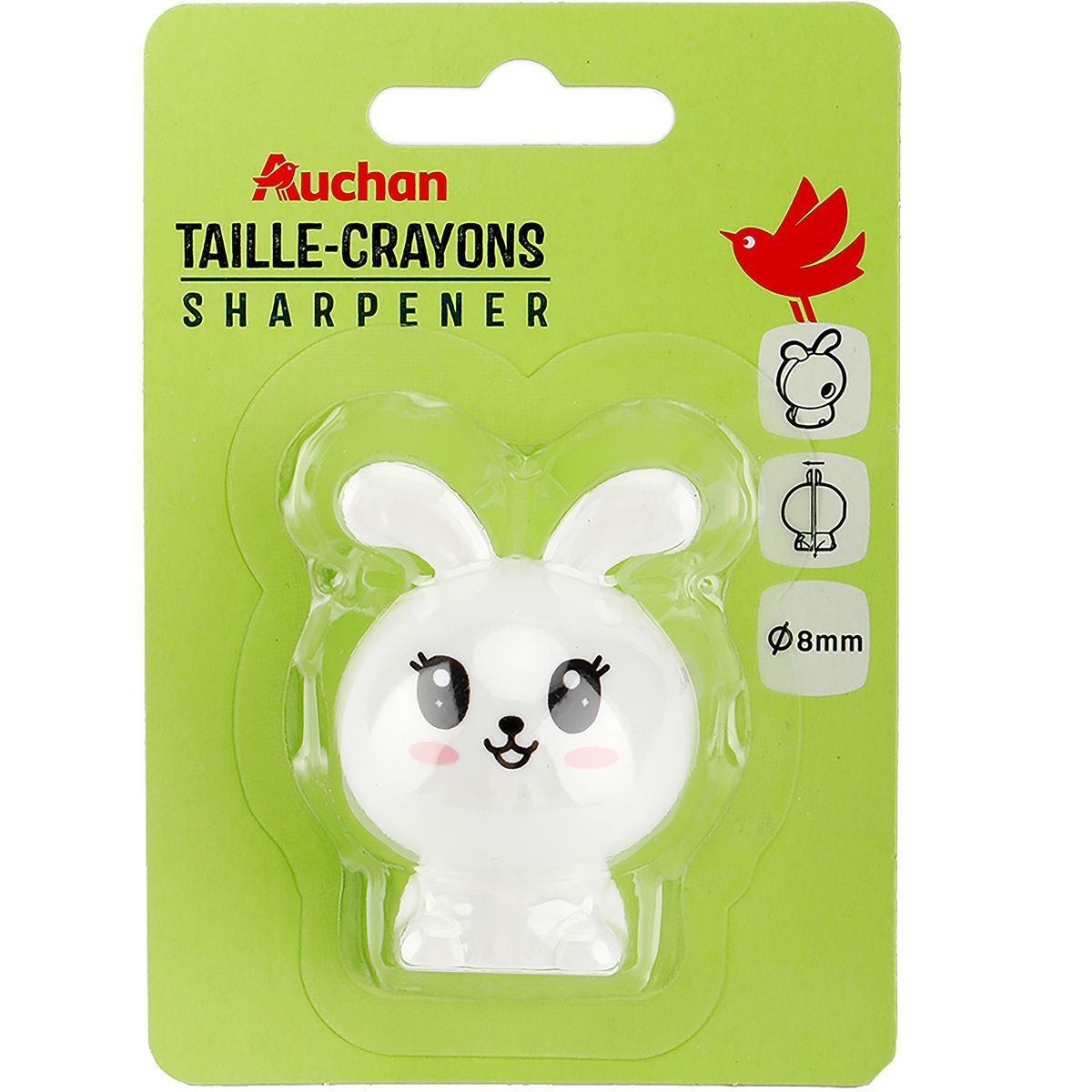 AUCHAN Taille-crayon forme animal 1 trou lapin blanc