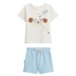 Petit Béguin Ensemble bébé t-shirt et short Zeste d'amour. Coloris disponibles : Bleu