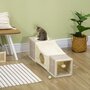 Voir la diapositive 2 : PAWHUT Tunnel grattoir niche modulable pour chat 3 en 1 - jeu balle suspendue - 4 entrées - peluche beige sisal grège
