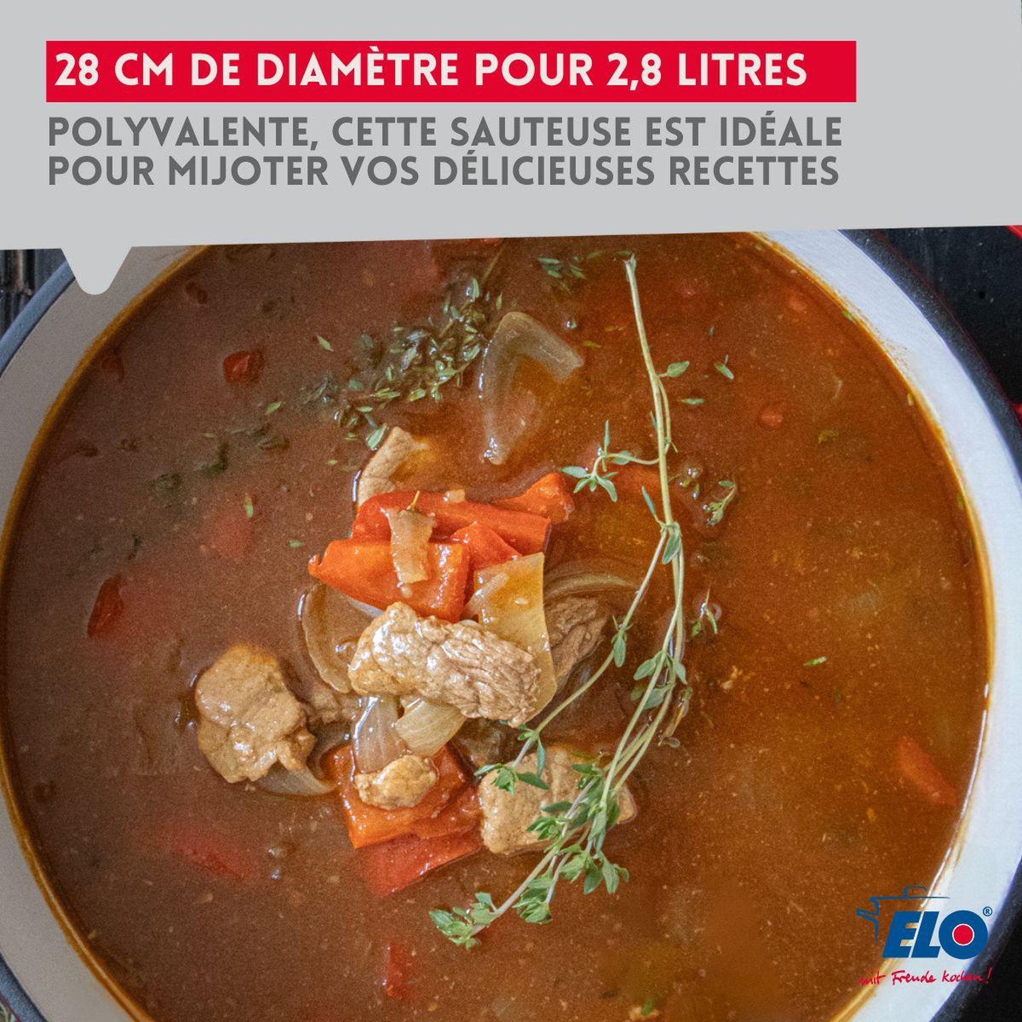 Voir la diapositive 5 : ELO Cocotte en fonte émaillée basse 28 cm rouge cerise 3L Elo