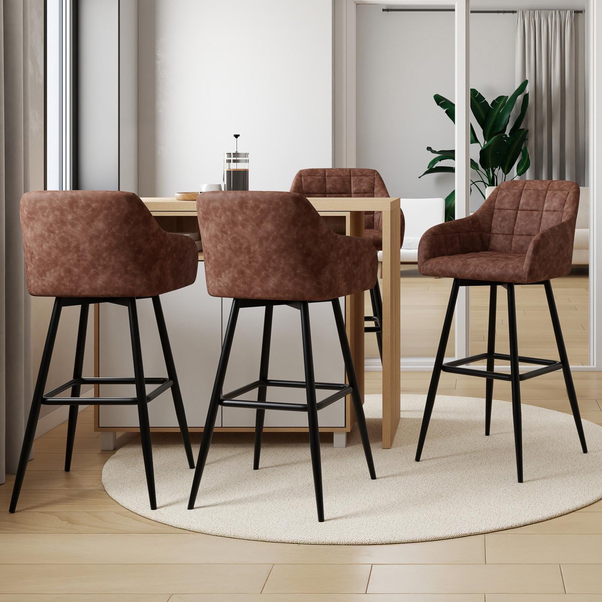 Voir la diapositive 2 : ID MARKET Lot de 4 tabourets de bar mady avec accoudoirs marron vintage