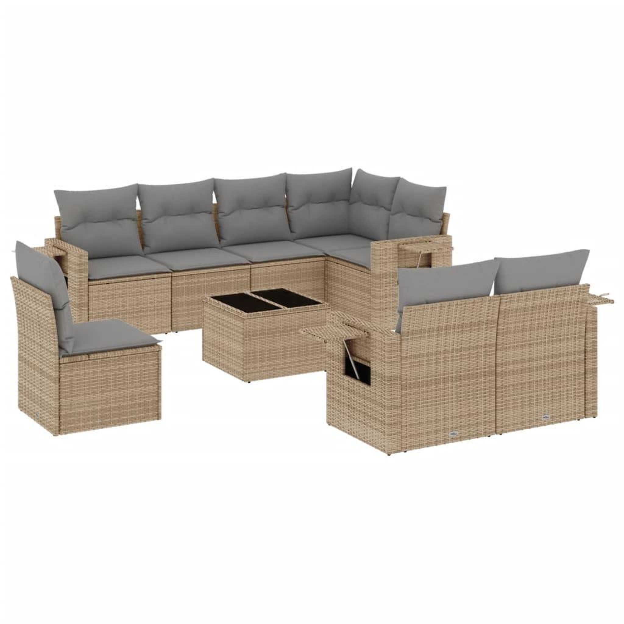 Voir la diapositive 2 : VIDAXL Salon de jardin avec coussins 9 pcs beige resine tressee