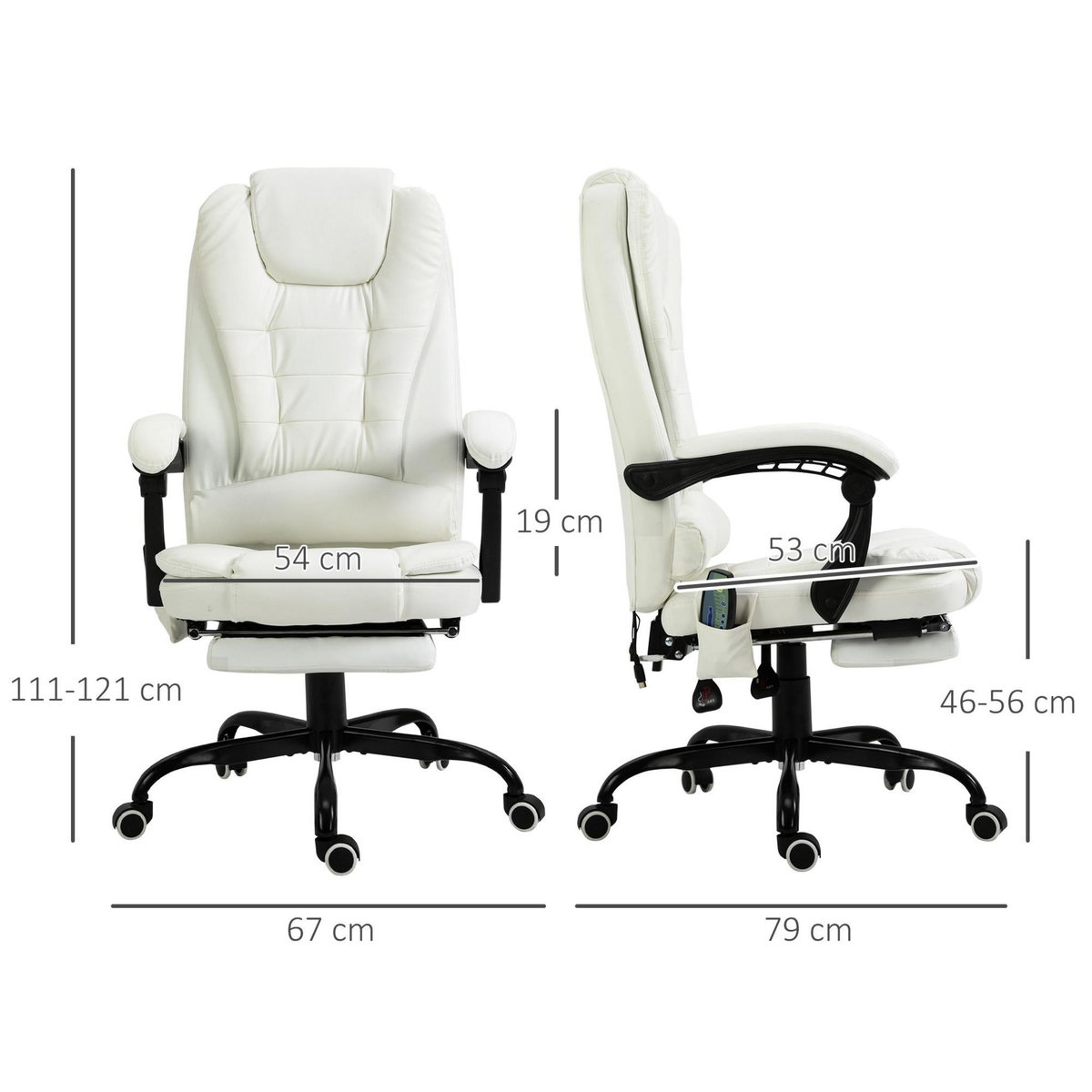 VINSETTO Vinsetto Fauteuil de bureau direction massant hauteur réglable dossier inclinable repose-pied + coussin lombaires intégrés revêtement synthétique blanc