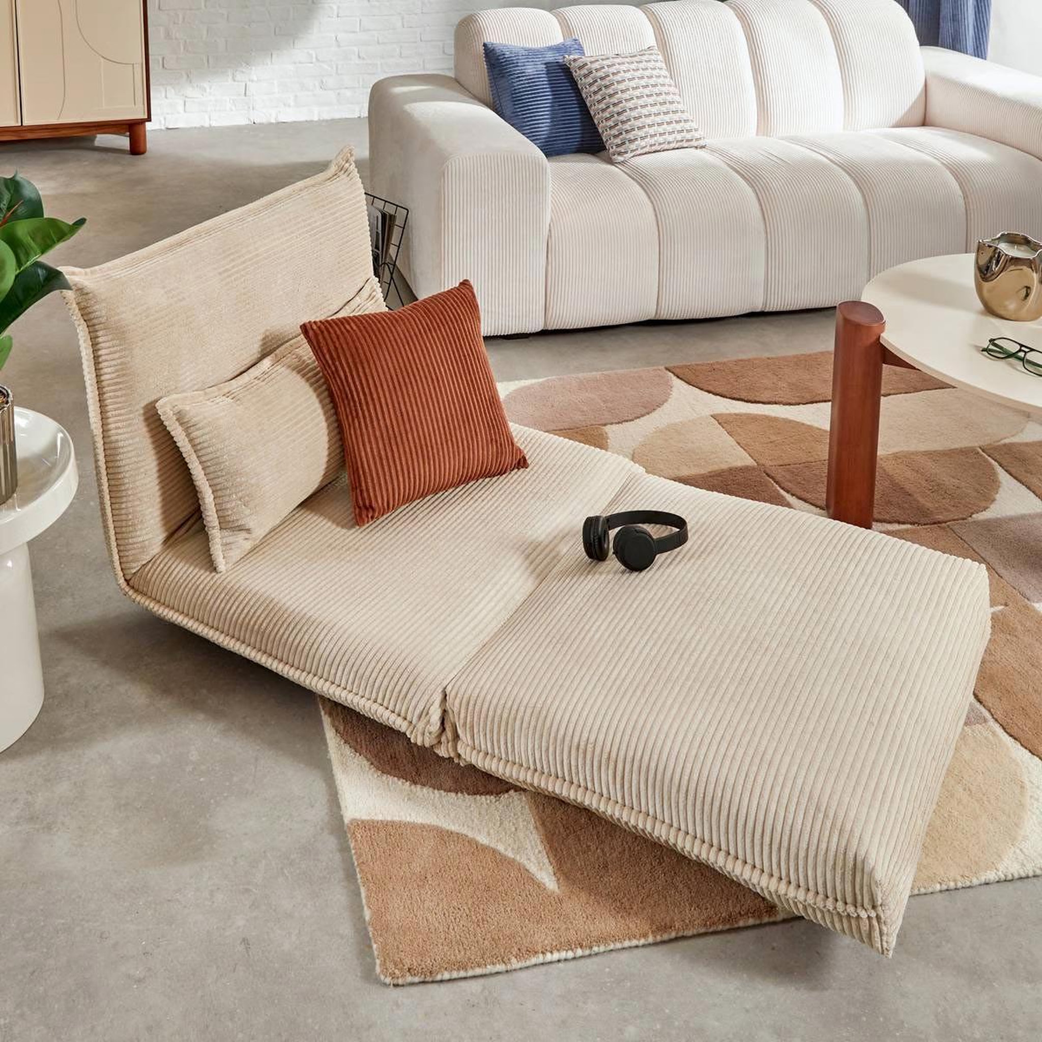 Voir la diapositive 2 : ATMOSPHERA Chauffeuse pliable côtelée  elois  85cm ivoire