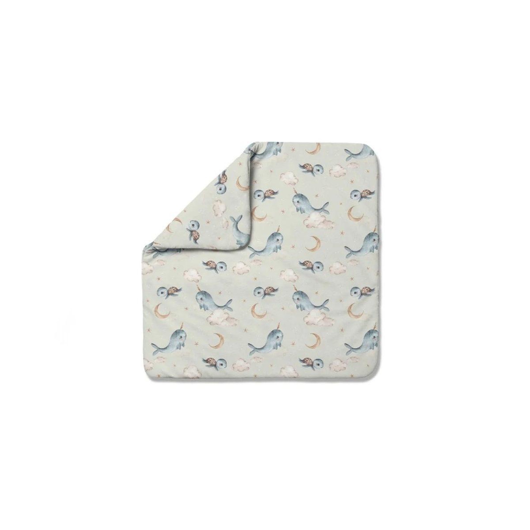 WALDIN Couette bébé 75 × 75 cm - motif baleine, vert olive