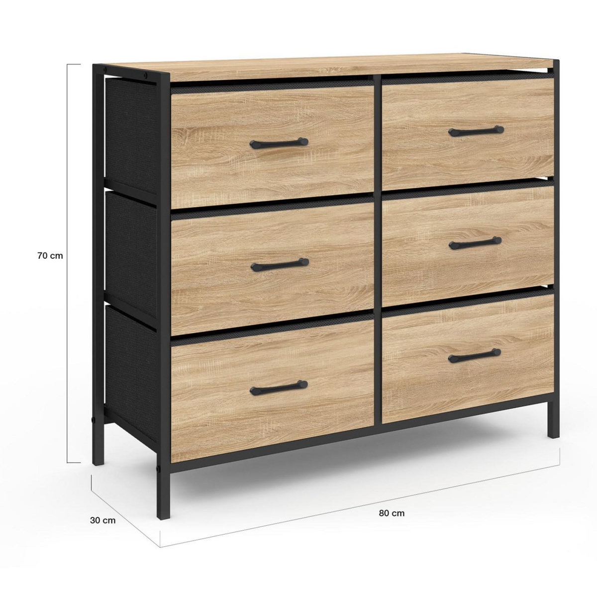 ID MARKET Commode 6 tiroirs en tissu UTAH 80 cm meuble de rangement design industriel