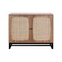 Voir la diapositive 5 : SWEEEK Buffet rétro décor bois foncé et cannage. buffet haut. vaisselier. 2 portes avec pieds en métal noir L100cm