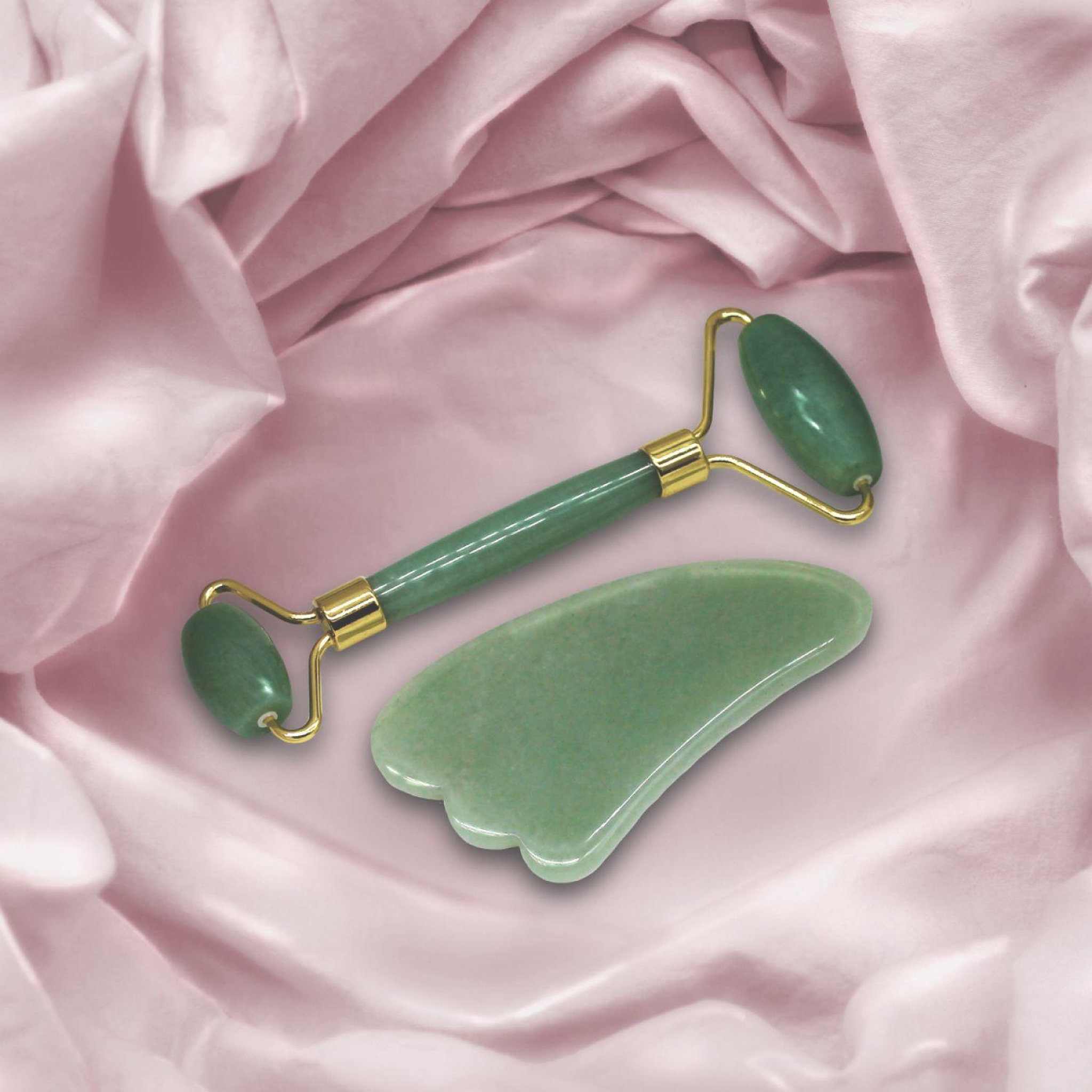 Voir la diapositive 3 : VIVEZEN Rouleau de massage en pierre de jade et Gua Sha - Vert