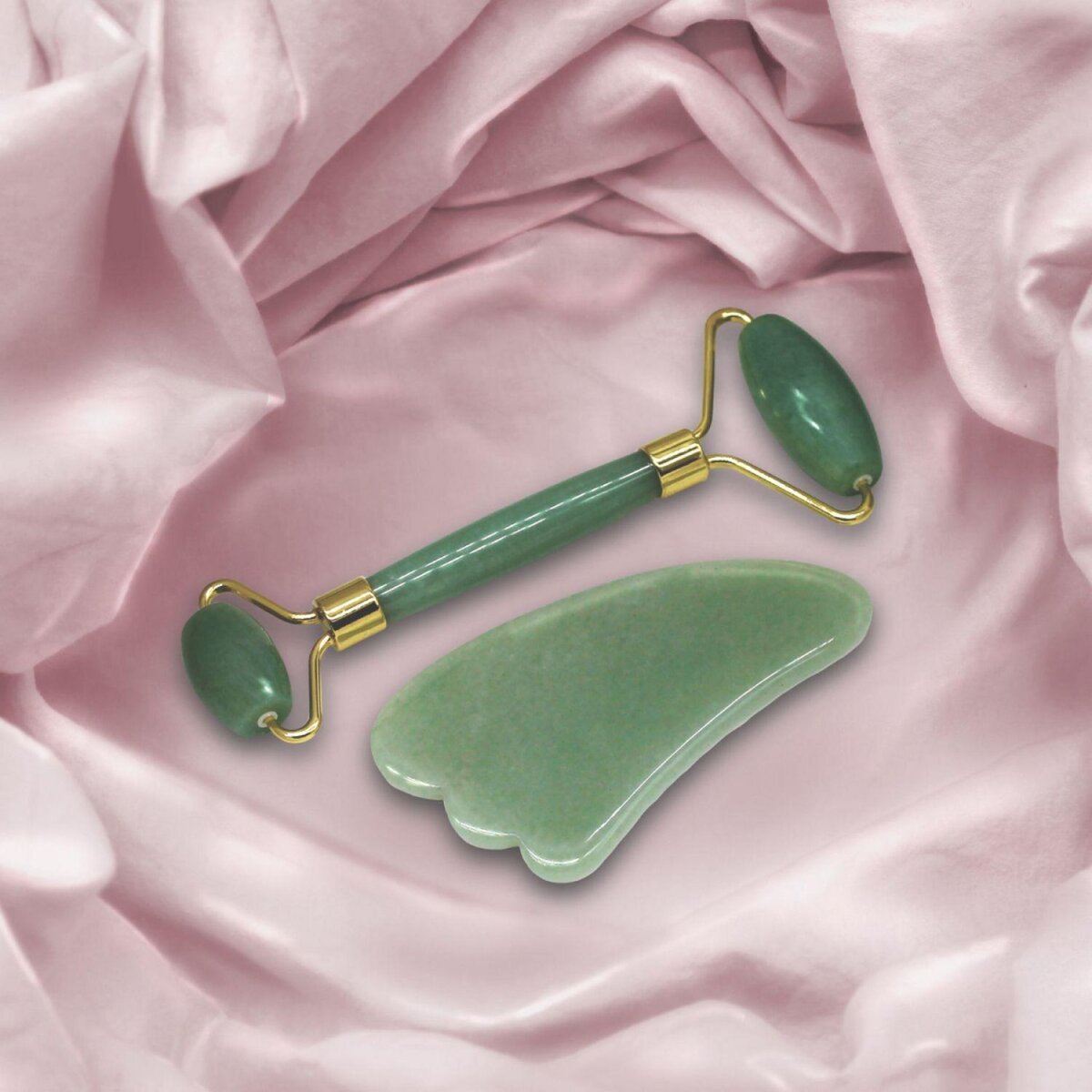 VIVEZEN Rouleau de massage en pierre de jade et Gua Sha - Vert