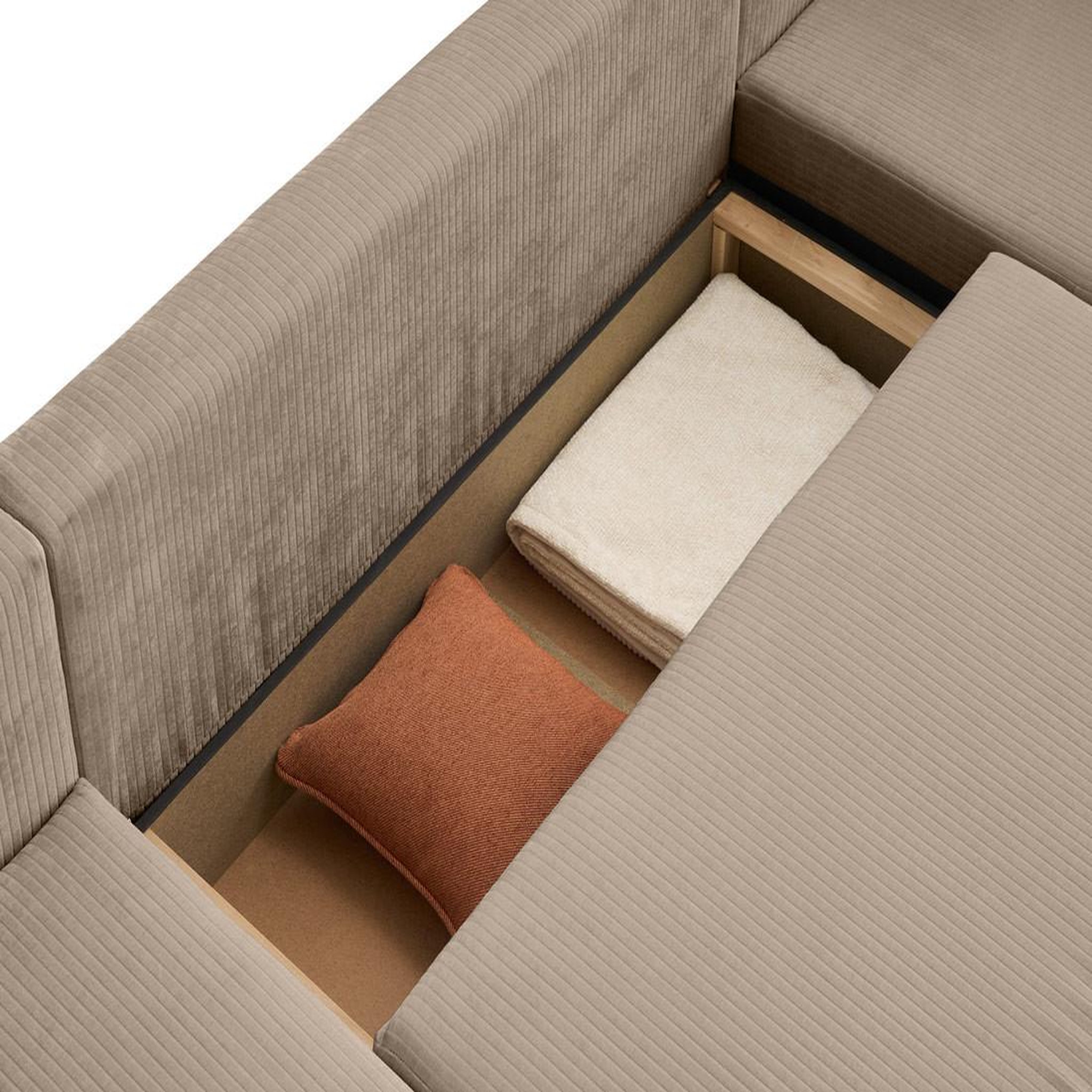 Voir la diapositive 4 : BEST MOBILIER Topaze - canapé panoramique en u - 7 places - convertible avec coffre - en velours côtelé plat