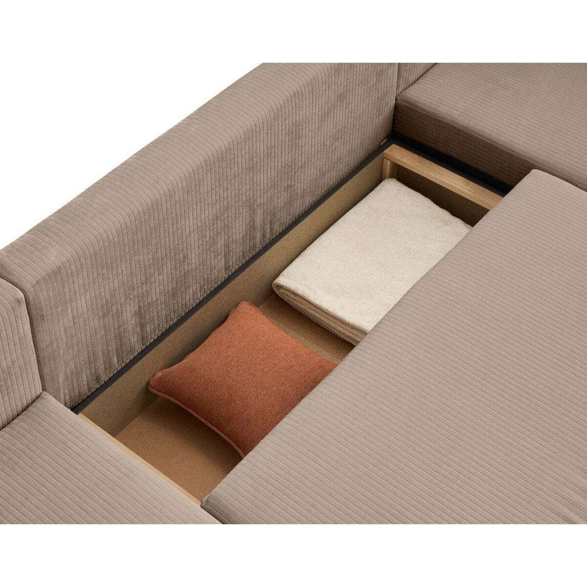 BEST MOBILIER Topaze - canapé panoramique en u - 7 places - convertible avec coffre - en velours côtelé plat