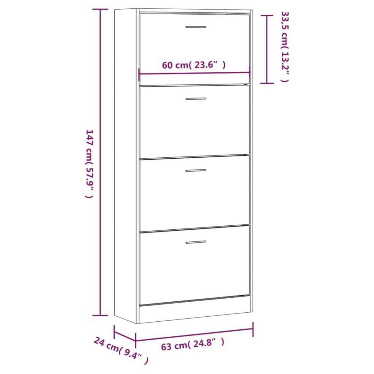 VIDAXL Armoire a chaussures Noir 63x24x147 cm Bois d'ingenierie