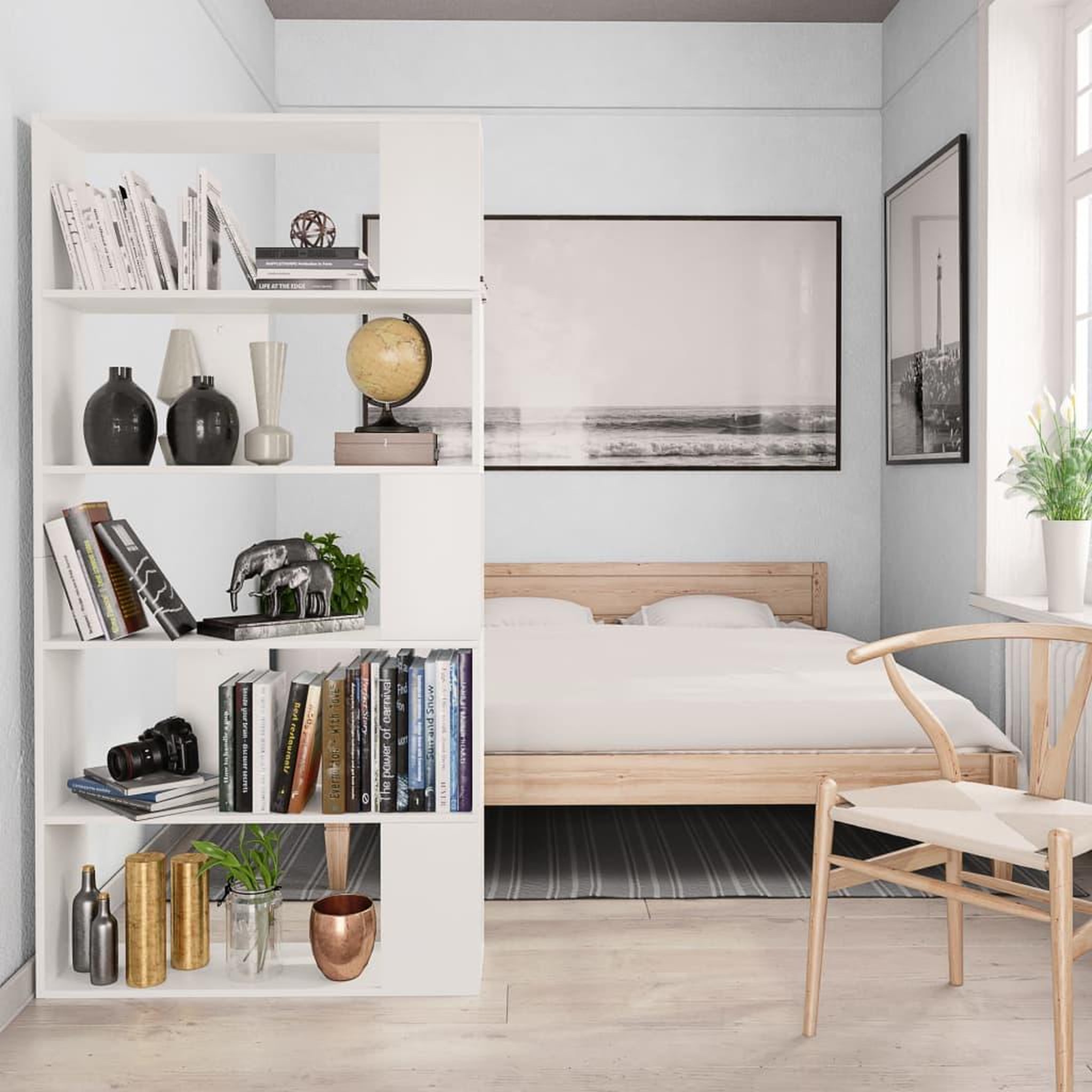 Voir la diapositive 4 : VIDAXL Bibliotheque/Separateur de piece Blanc Bois d'ingenierie
