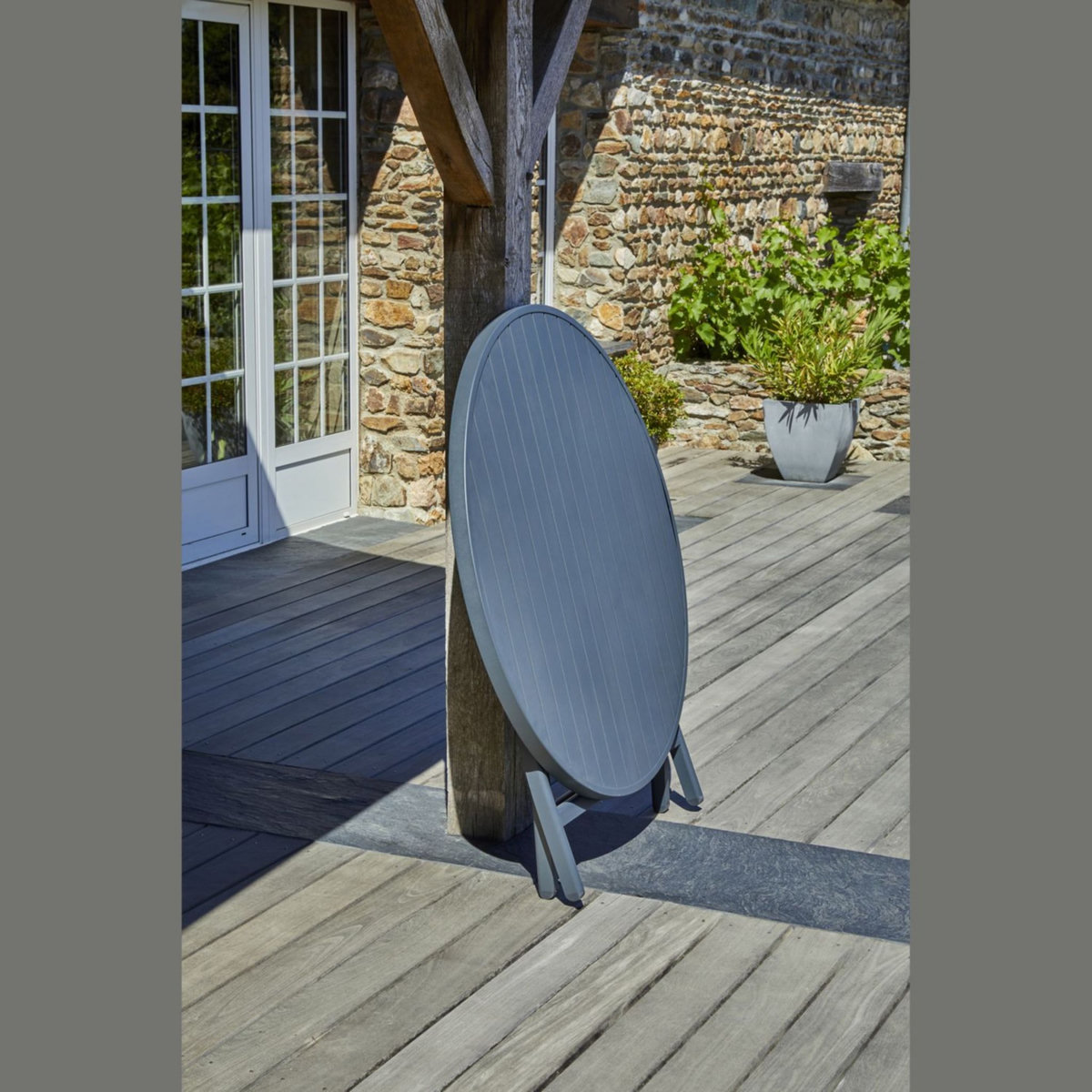 DCB GARDEN Table de jardin ronde pliante - 4/6 places - Aluminium - Gris Anthracite - MARIUS