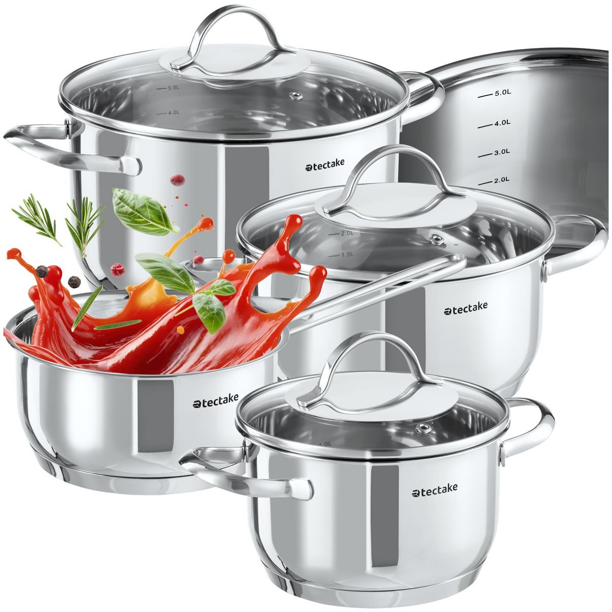 tectake Batterie de cuisine 7 pièces en acier inoxydable compatible induction argent