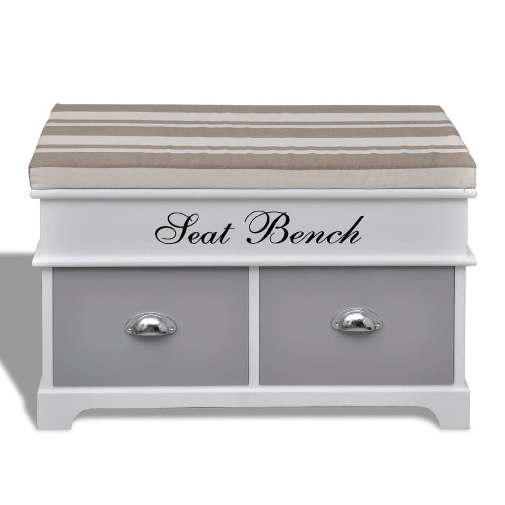Voir la diapositive 2 : VIDAXL Banc d'entree et de rangement avec coussin gris 2 tiroirs blanc