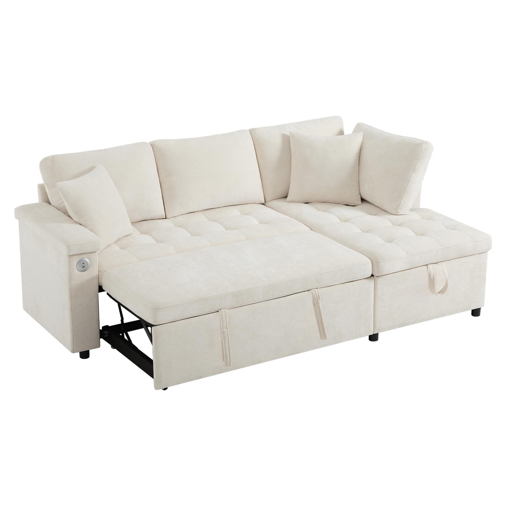 MERAX Canapé d'angle droit convertible 3 places tissu coffre de rangement. Coloris disponibles : Gris, Beige