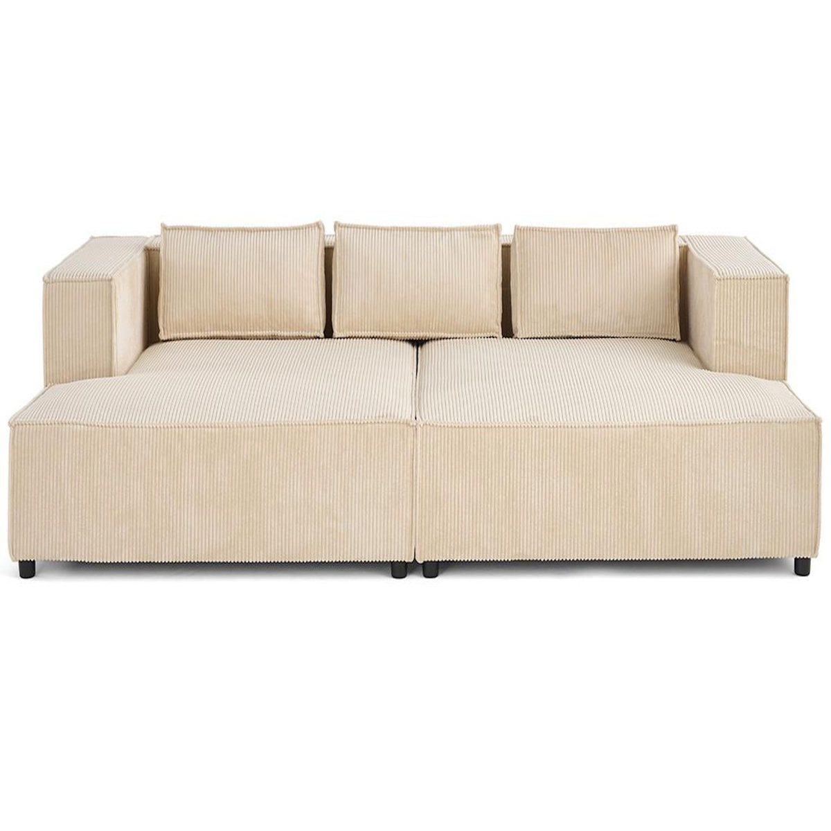 LISA DESIGN Stella - canapé droit 3 places avec double méridienne - assise profonde - en velours côtelé