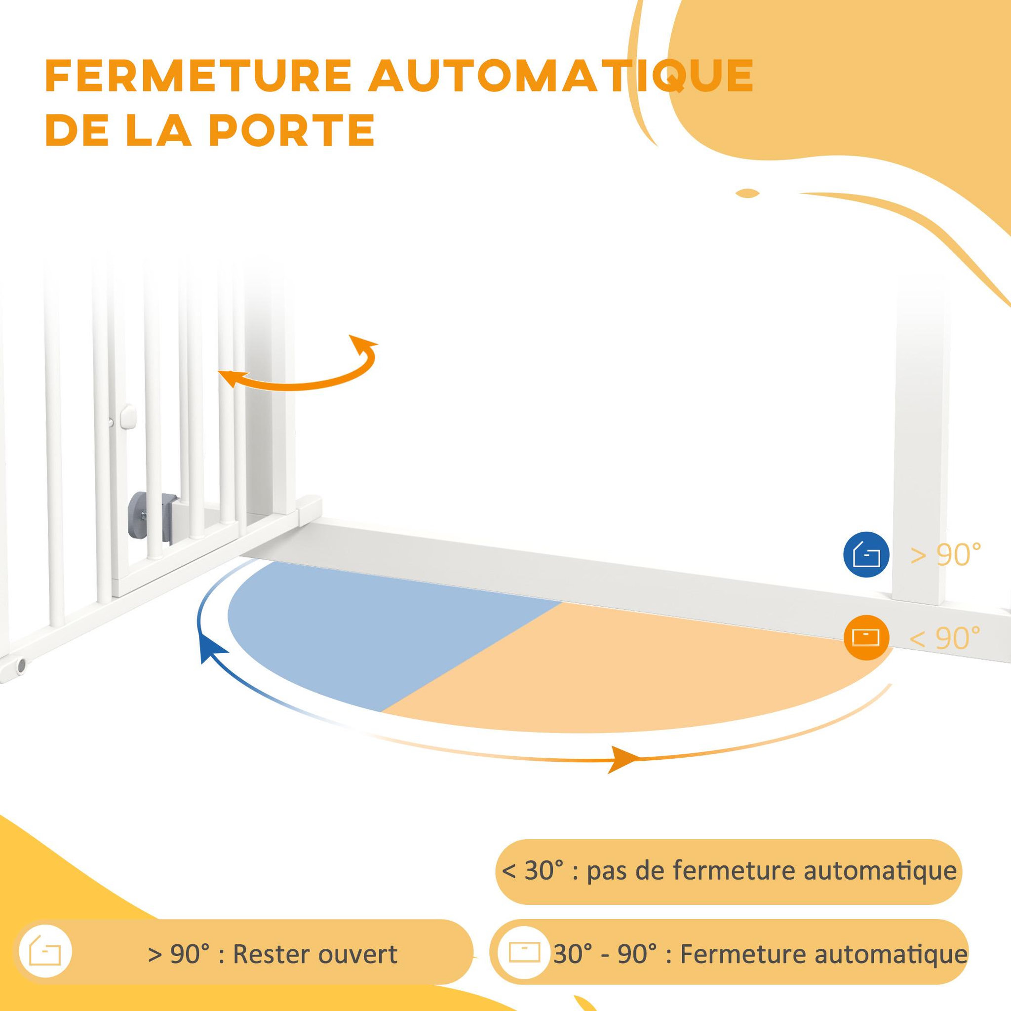 Voir la diapositive 5 : PAWHUT Barrière de sécurité pour chien - barrière à pression ajustable - double système de verrouillage - acier blanc