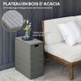 Voir la diapositive 6 : OUTSUNNY Coffre de jardin en résine tressée 66L dim. 28 x 55 x 60 cm plateau bois acacia gris