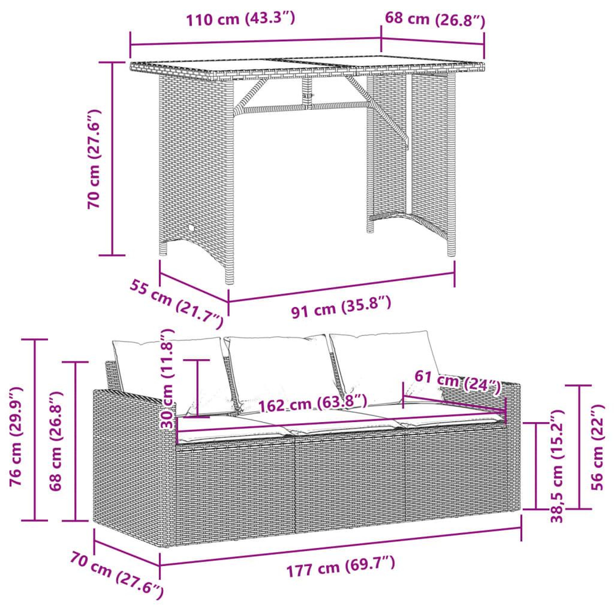 Voir la diapositive 6 : VIDAXL Ensemble a manger de jardin coussins 2pcs noir resine tressee