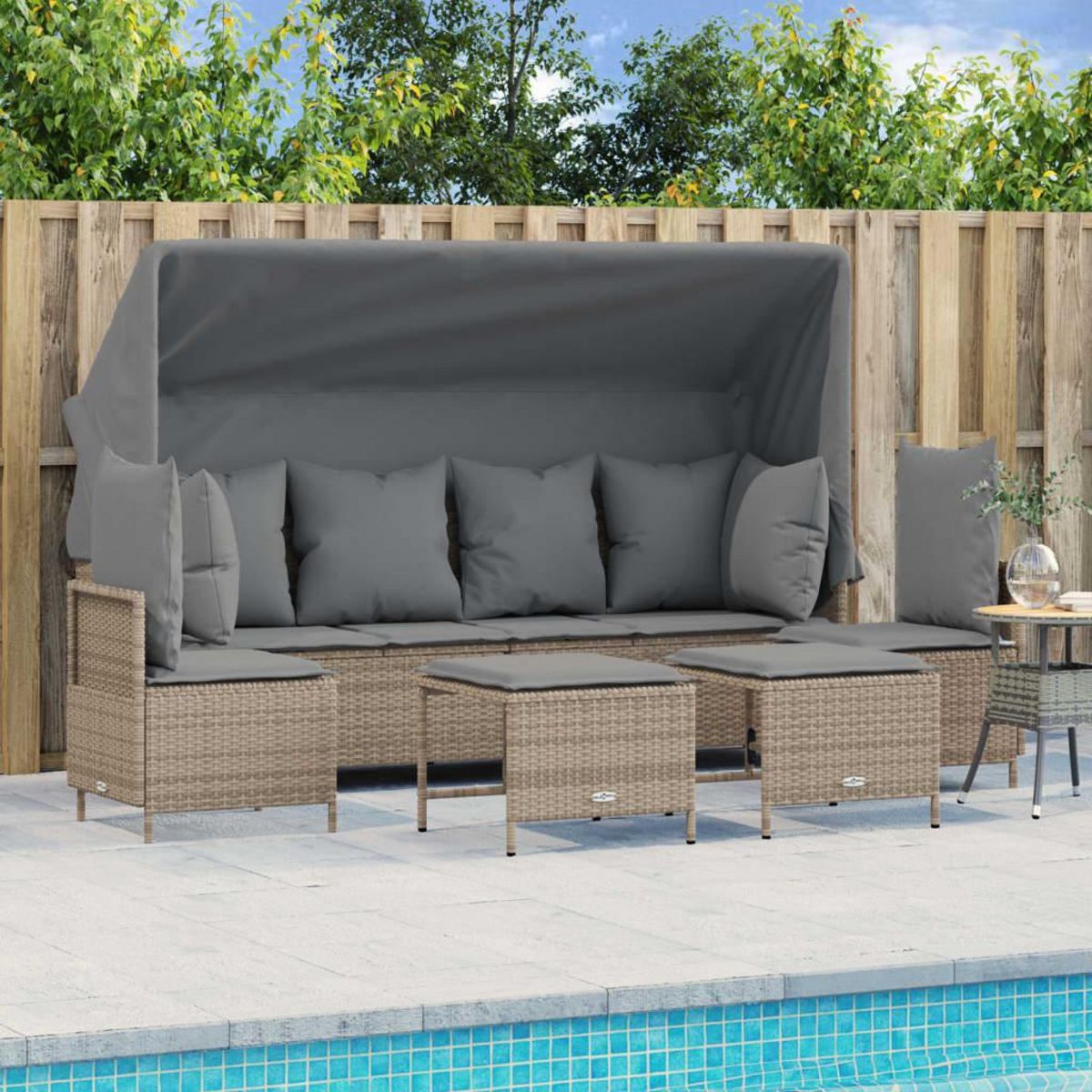 VIDAXL Salon de jardin avec coussins 5 pcs beige resine tressee