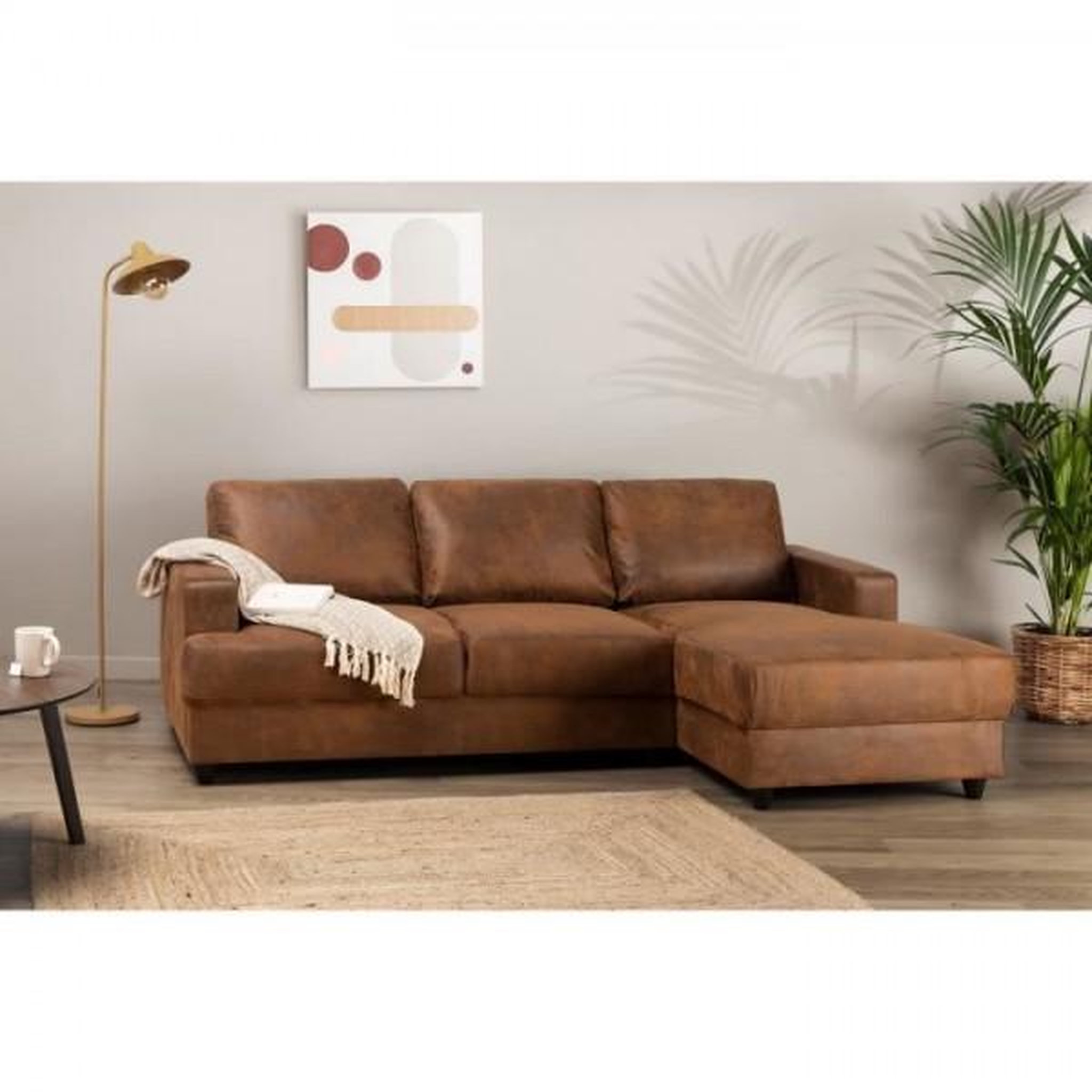 Voir la diapositive 2 : MARKET24 Canapé d'angle droit 4 places - Tissu marron vintage - Contemporain - L 215 x P 140 x H 86 cm - PAUL