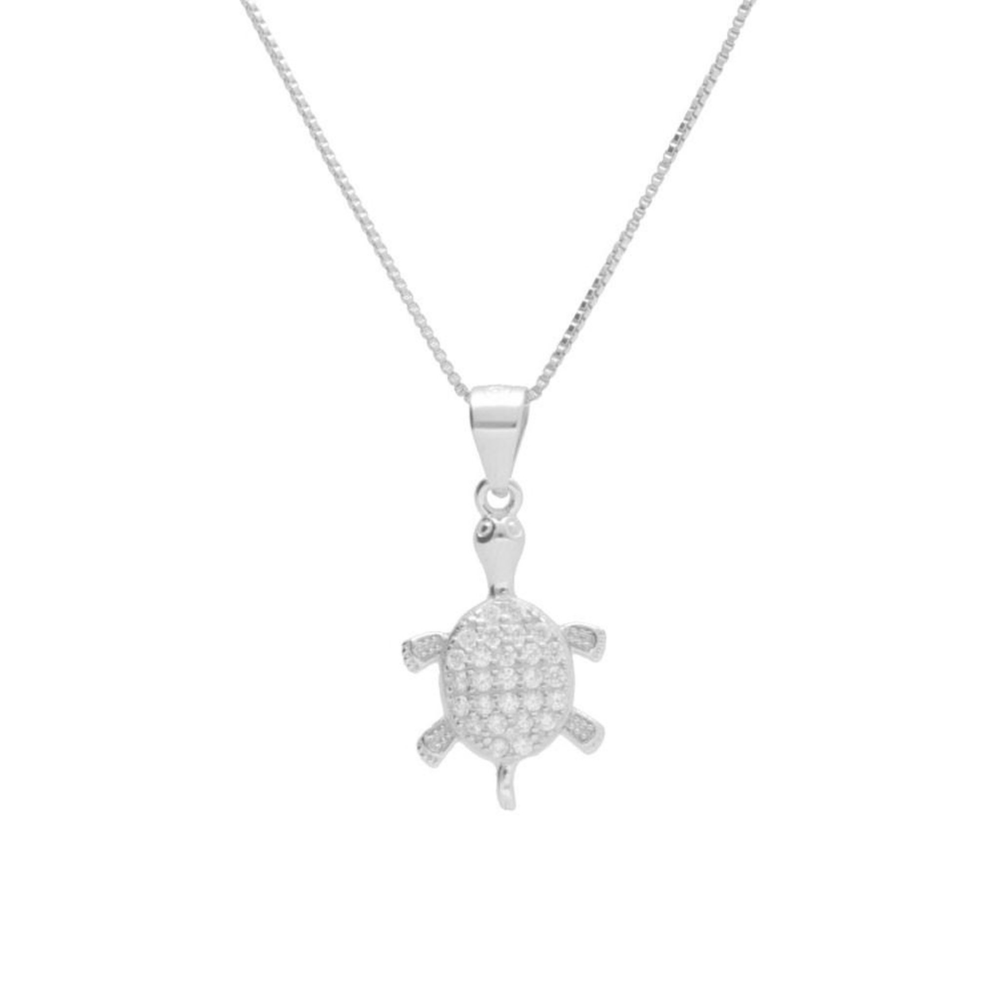 L'ATELIER D'AZUR Collier Argent 925/000 Rhodié - Tortue Pavée de Zirconiums