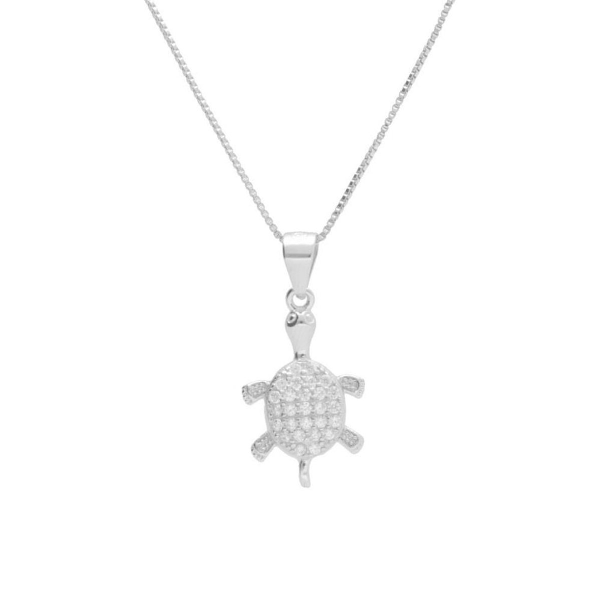 L'ATELIER D'AZUR Collier Argent 925/000 Rhodié - Tortue Pavée de Zirconiums