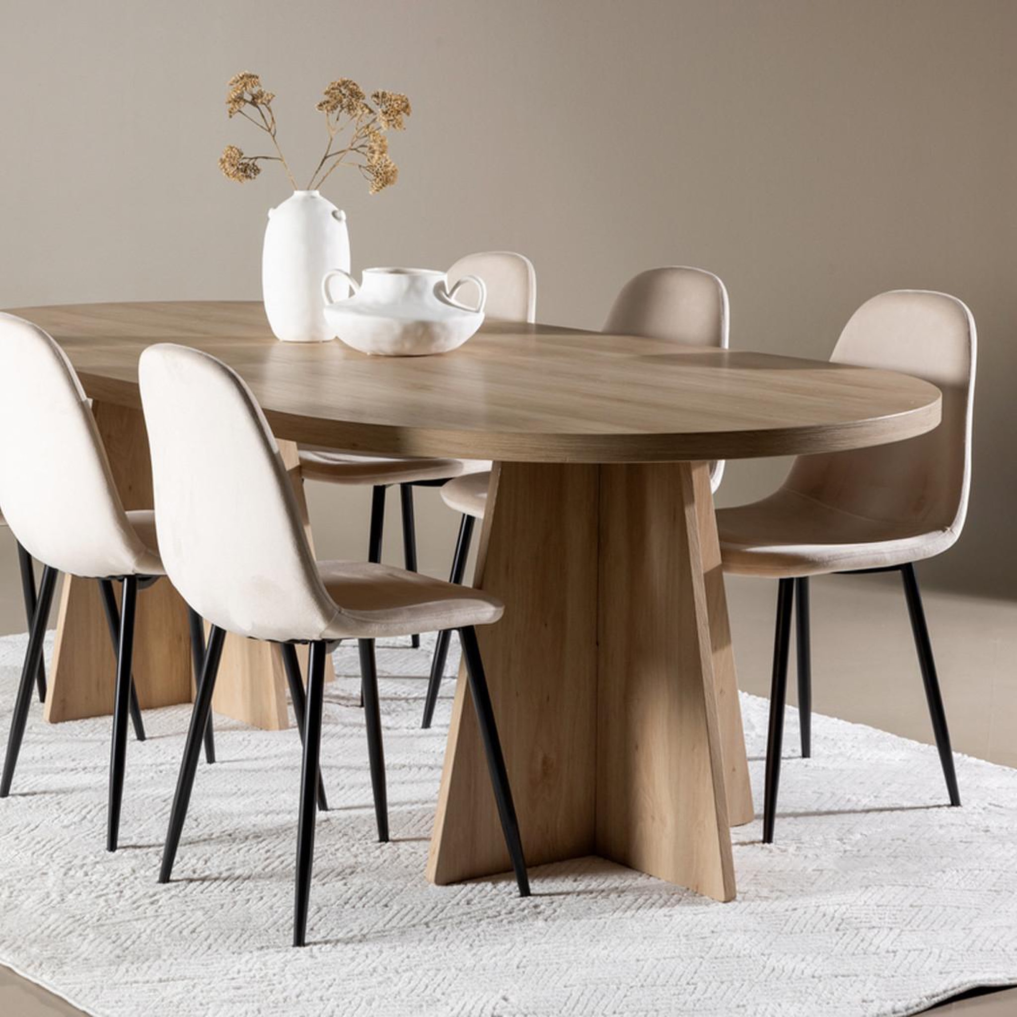 Voir la diapositive 4 : Paris Prix Ensemble table à manger & 6 chaises  bootcut & polar  230cm naturel & beige