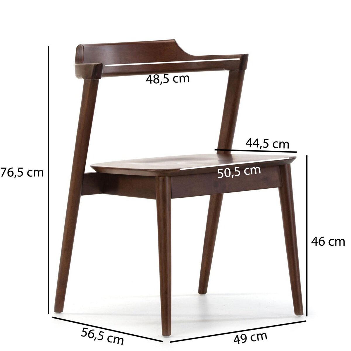VS VENTA-STOCK Pack 2 chaises Venus, Couleur Noyer, Bois Massif, 58 cm x 57,5 cm x 76 cm