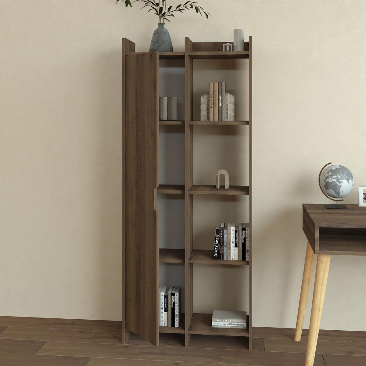 Habitat et Jardin Bibliothèque en bois  Offer  70 x 30 x 180 cm - Noyer antique