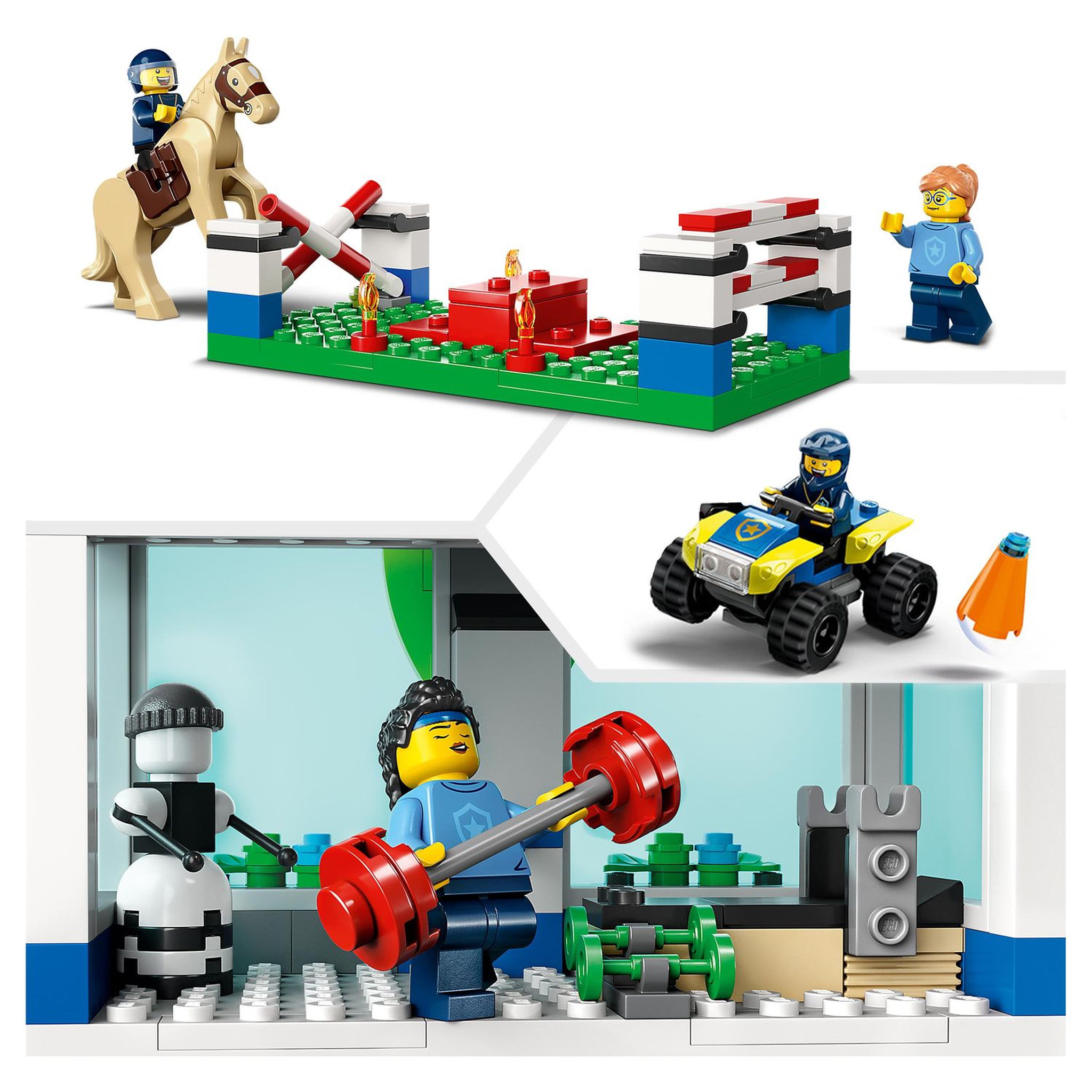 Voir la diapositive 7 : LEGO City 60372 Le centre d'entrainement de la police, avec Course d'Obstacle, Figurine de Cheval, Jouet Voiture, et Minifigurines Policiers, Enfants 6 Ans