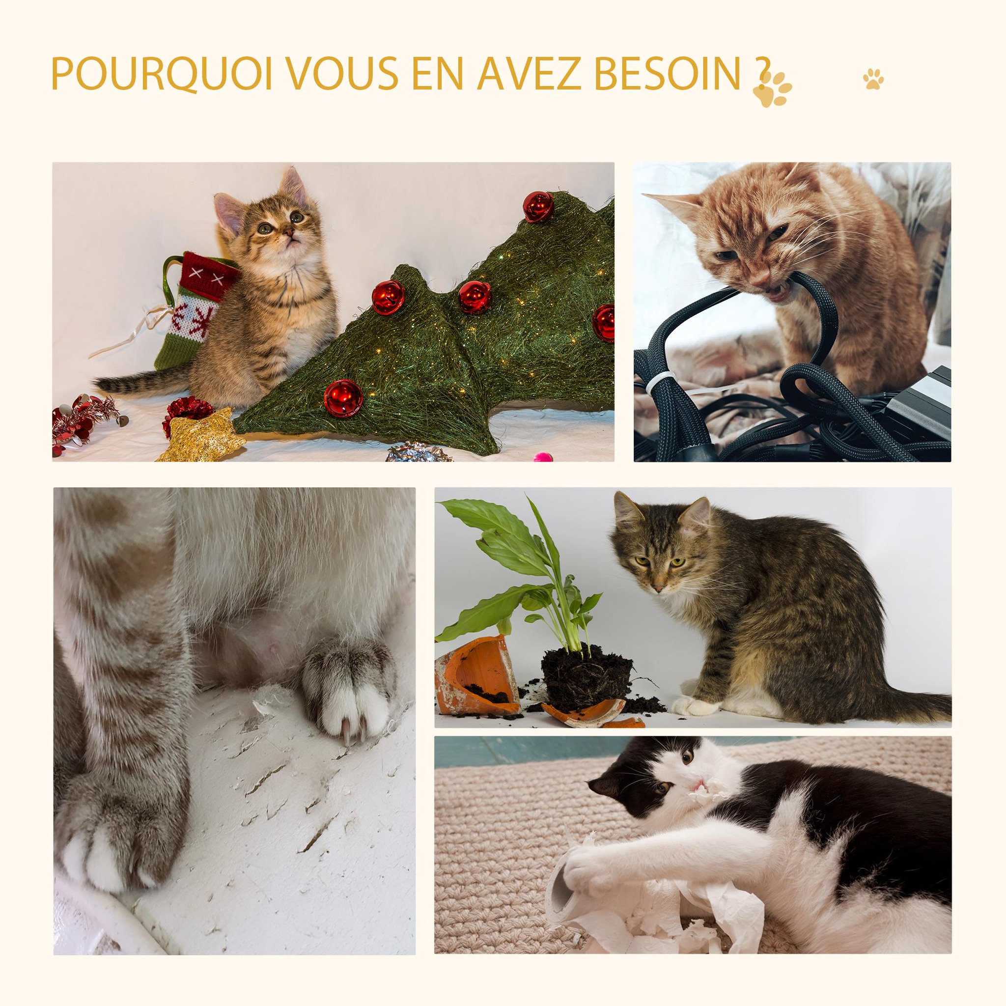 Voir la diapositive 4 : PAWHUT Arbre à chat 2 griffoirs niche entrée tête de chat plateforme d'observation jouet suspendu coussins amovibles peluche grande douceur aspect bois clair