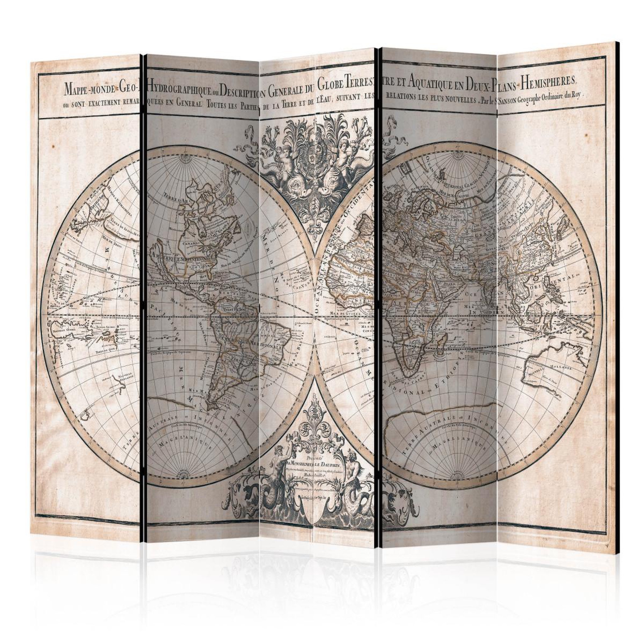 Paris Prix Paravent 5 volets  mappemonde geohydrographique  172x225cm