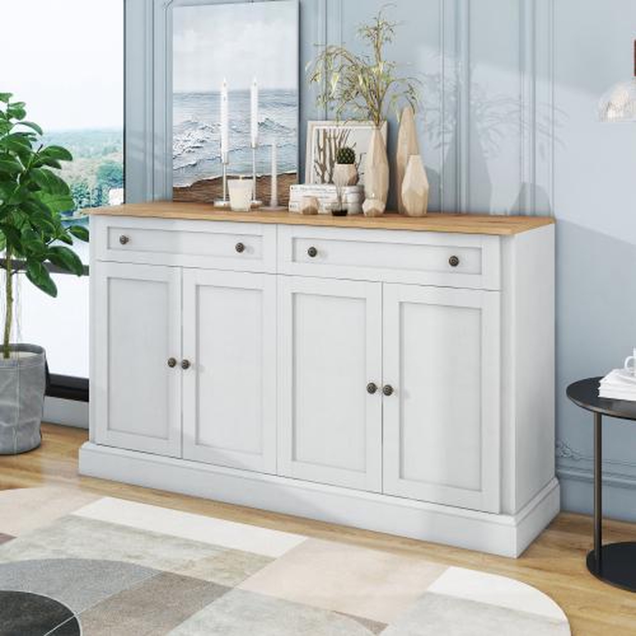 Voir la diapositive 4 : MERAX Buffet 4 porte(s) 2 tiroir(s) - 150 cm blanc+naturel panneau de particules