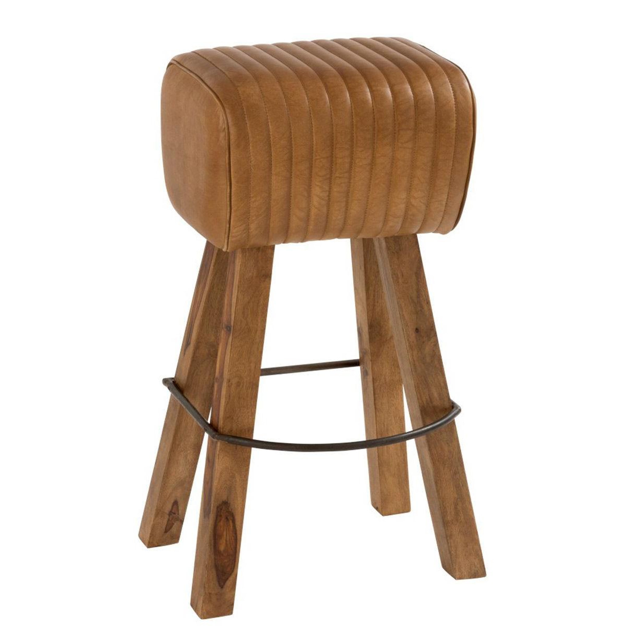 J-LINE Tabouret de bar en cuir & bois  gym  75cm naturel