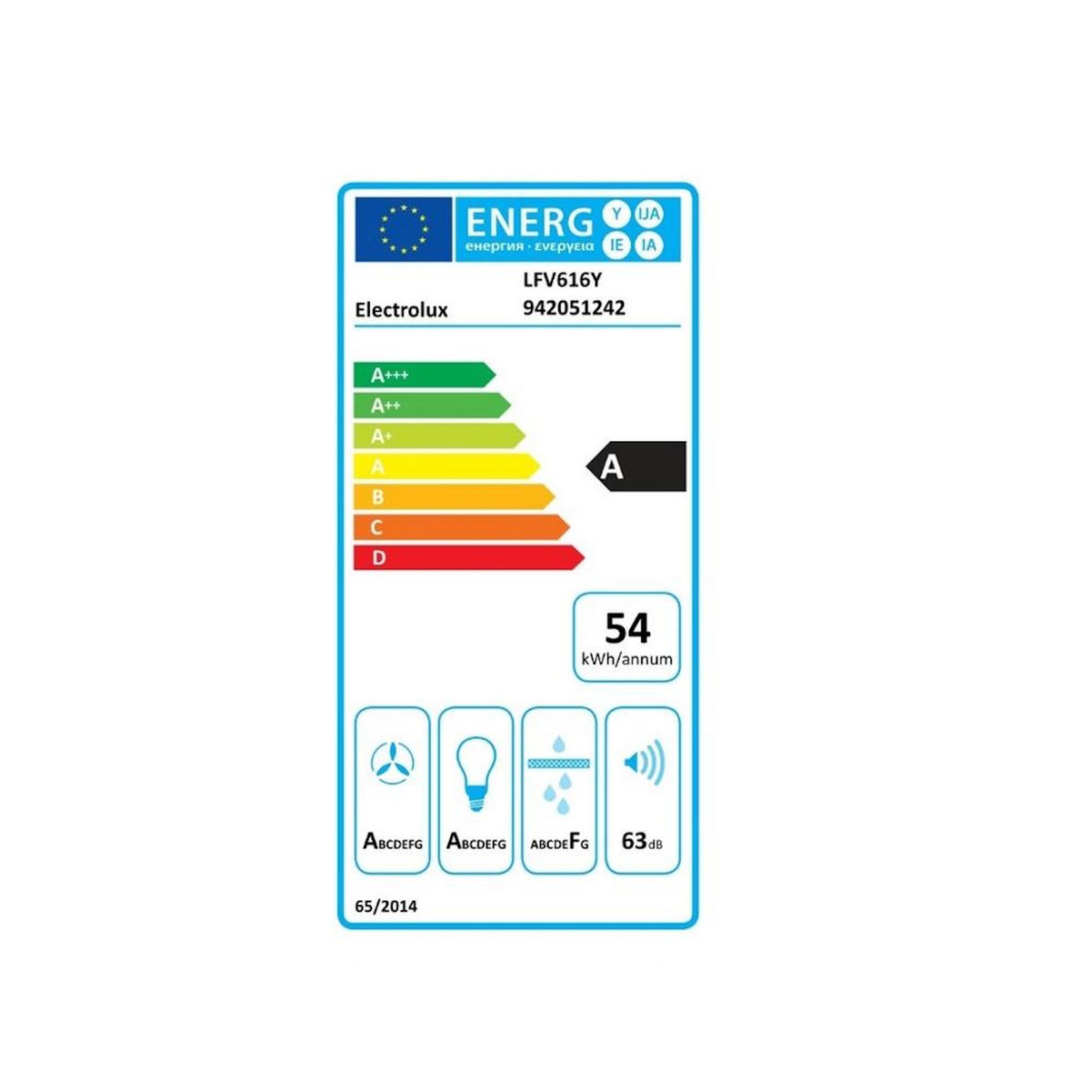 ELECTROLUX Hotte décorative murale 60cm 63db noir - LFV616Y