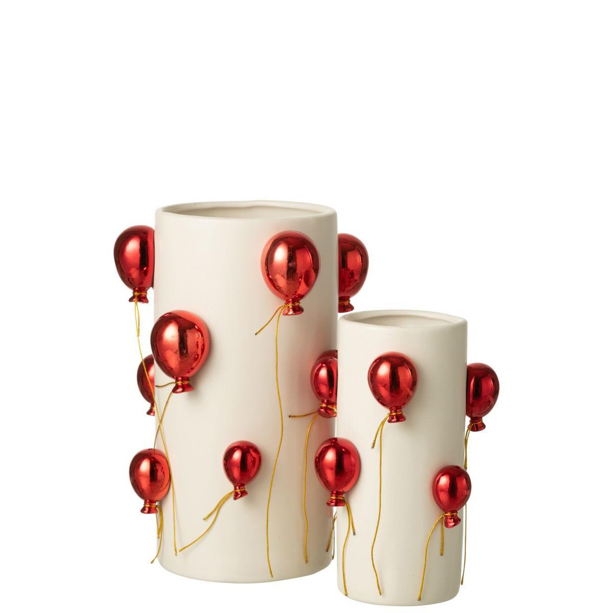 Voir la diapositive 2 : J-LINE Vase déco en céramique  ballon  22cm blanc & rouge