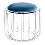 Paris Prix Pouf & Table d'Appoint  Comfortable  50cm Bleu Pétrole & Argent