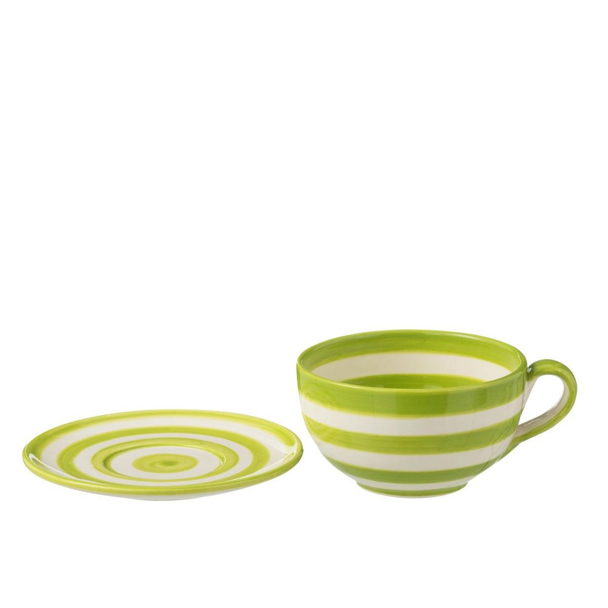 Voir la diapositive 2 : J-LINE Tasse avec sous-tasse en céramique  granada rayure  50cl vert