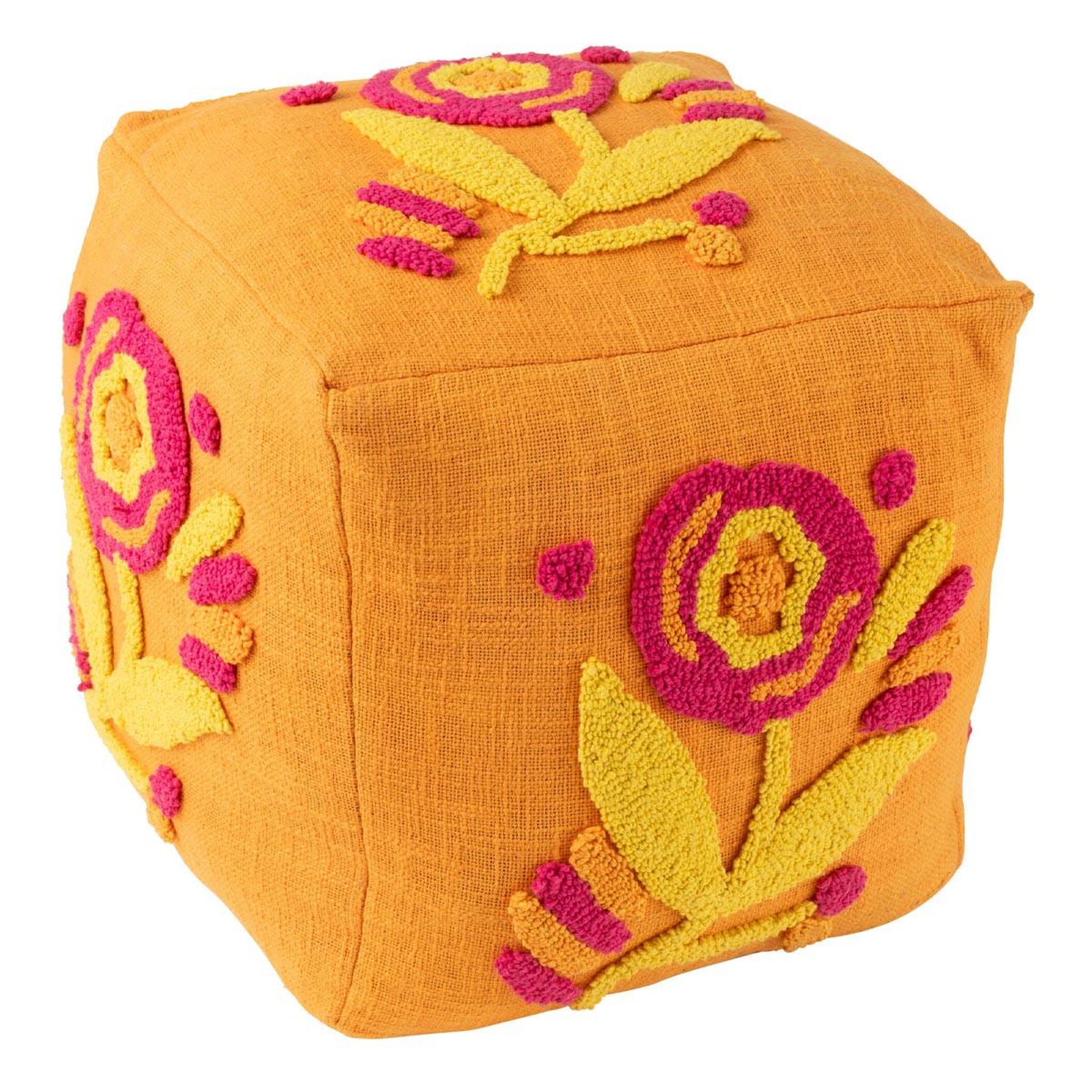 J-LINE Pouf fleur en coton  levi  40cm orange