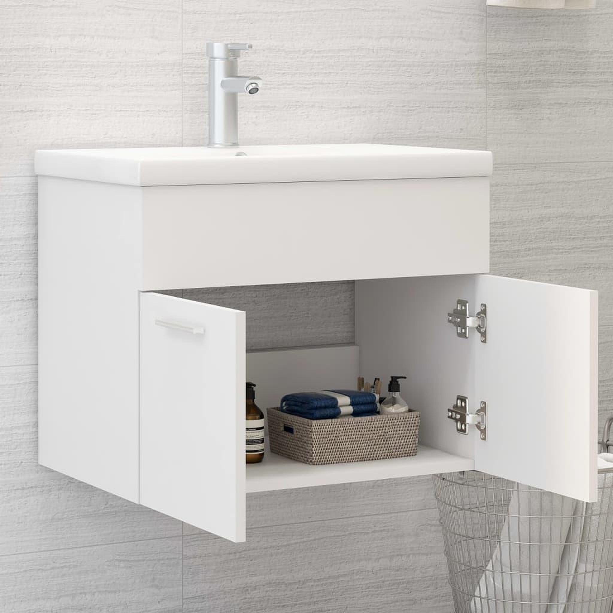 Voir la diapositive 3 : VIDAXL Armoire d'evier avec lavabo integre Blanc Agglomere