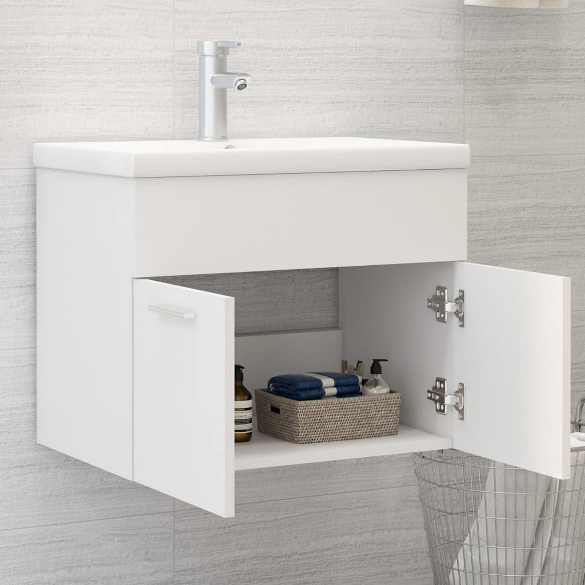 VIDAXL Armoire d'evier avec lavabo integre Blanc Agglomere