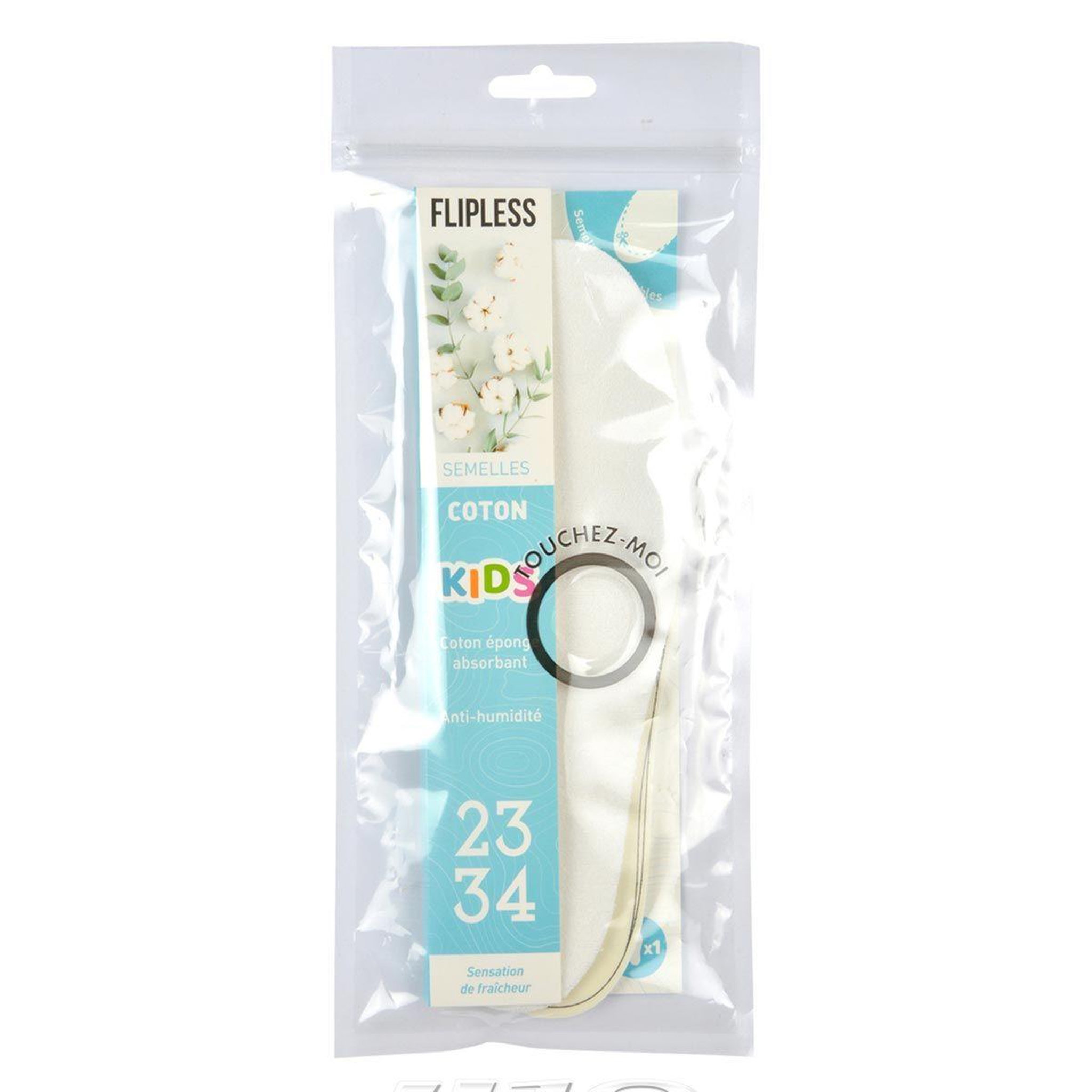 Voir la diapositive 2 : FLIPLESS Semelles enfant  coton  taille 23/34 blanc