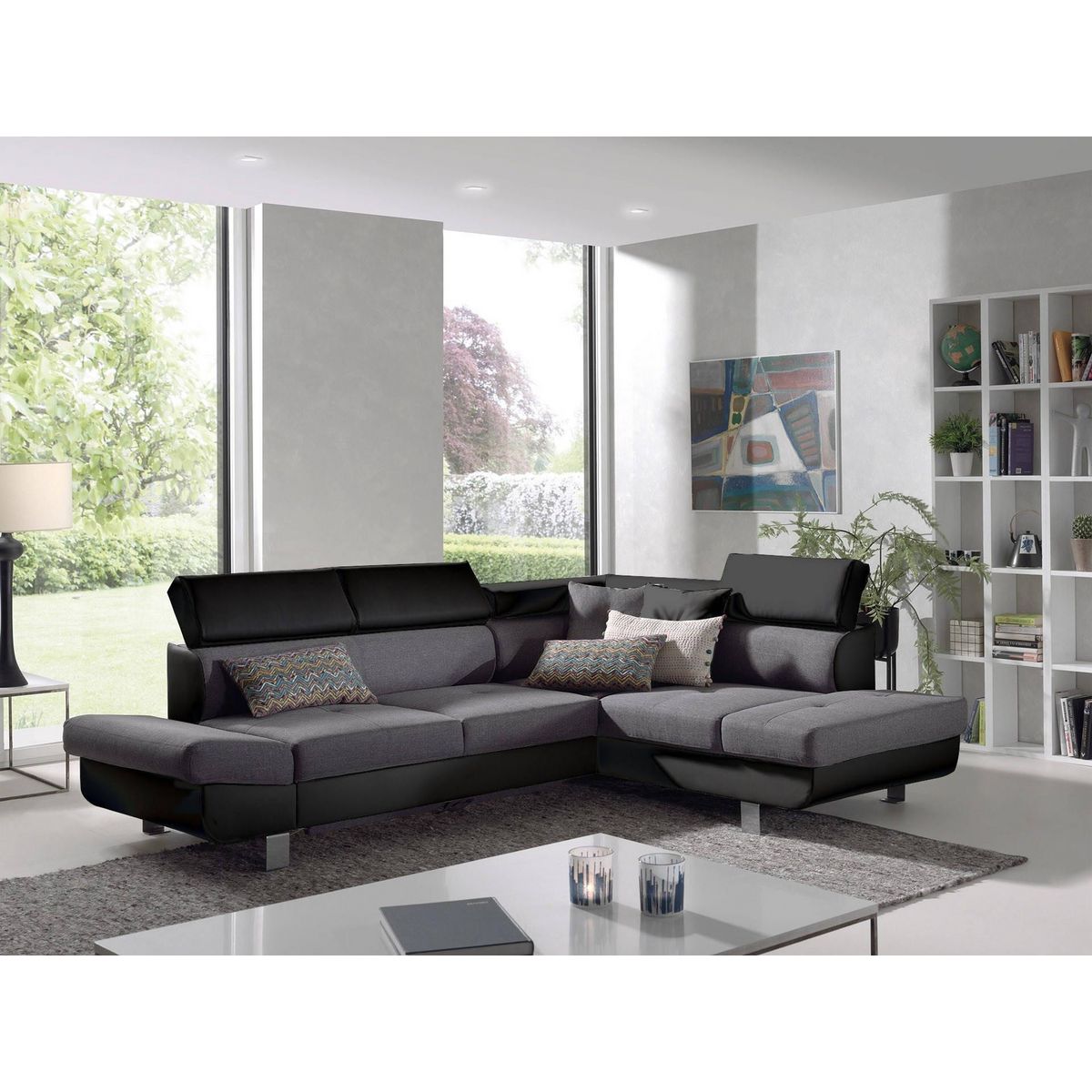 BEST MOBILIER Lisbona - canapé d'angle droit convertible - 5 places - avec têtières