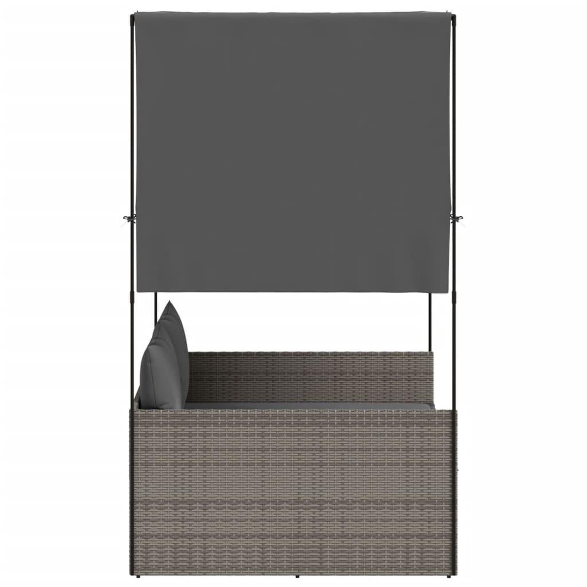 Voir la diapositive 4 : VIDAXL Chaise longue double avec toit et rideaux gris resine tressee