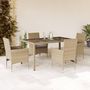 Voir la diapositive 1 : VIDAXL Ensemble a manger de jardin et coussins 5 pcs beige rotin verre