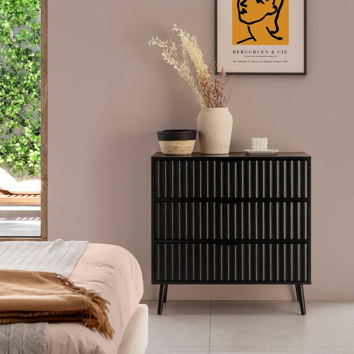 VS VENTA-STOCK Commode Lluvia 3 tiroirs couleur noir